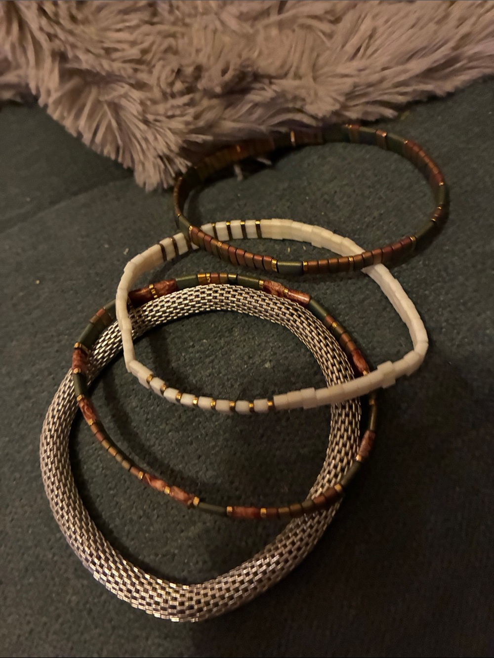 Stackable Beaded and Mesh Bangle Bracelets - Picture 3 of 3